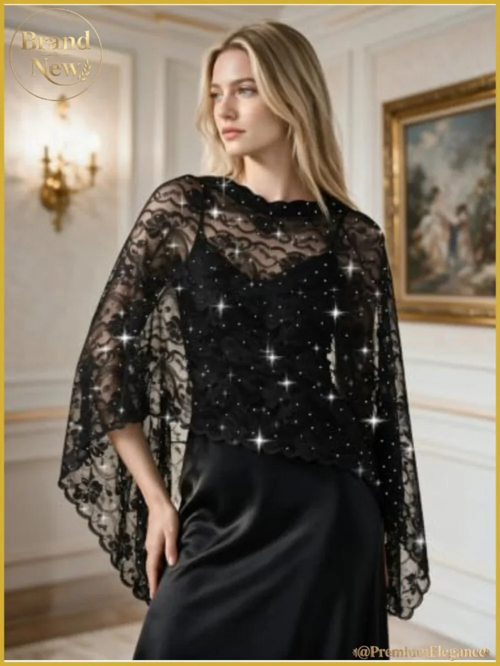 Sparkly Sequin Lace Shawl with Rhinestones Formal Sheer Wedding Wrap